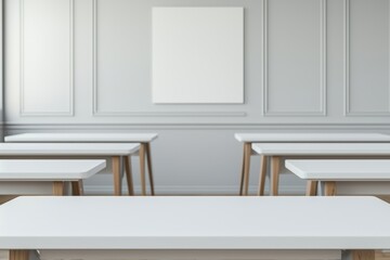 Aufkleber - Empty white desk highlighting learning and testing in modern exam hall