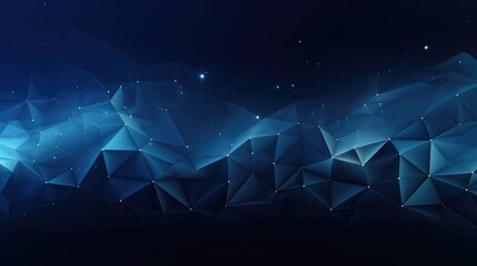 Wall Mural - Abstract background with glowing low poly shapes and stars on a dark blue gradient. Abstract futuristic design for a technology or science banner.
