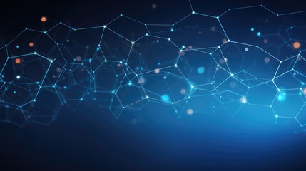 Abstract background with hexagons and connected lines, concept of technology or science. Vector illustration in the style for banner design in blue color on dark backdrop