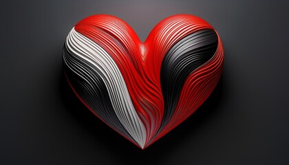 Wall Mural - red heart with black and white abstract shapes 3d render