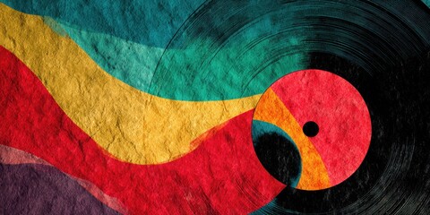Poster - A colorful painting of a record with a red circle on it