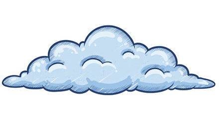 a cartoonish blue cloud lightly raining on a black background like a sketch or illustration