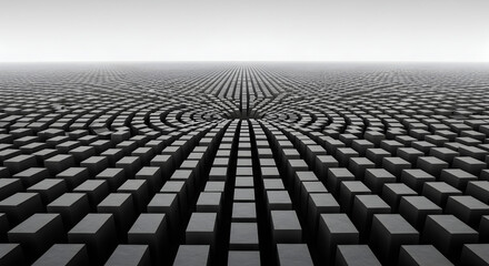 Dimensional Paradox Abstract With Geometric Stone Blocks In Linear Perspective