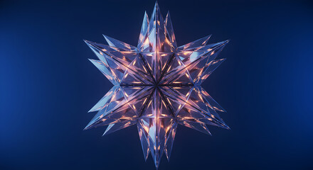 Intricate Geometric Star Ornament Shining on Deep Blue Backdrop