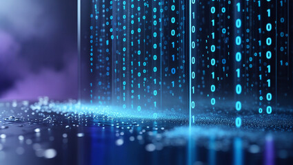 Digital rain binary code stream falling data connection internet network abstract