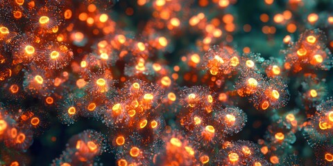 Wall Mural - a coral reef teeming with thousands of tiny, glowing coral polyps, creating a mesmerizing pattern