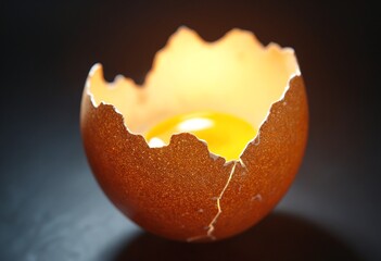 Poster - Close-up of a cracked eggshell with light shining through, metaphorical detail