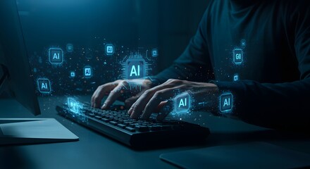 Person Typing on Keyboard with Ai Integration