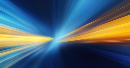 Wall Mural - Abstract blue and yellow background with rays of light, speed effect for technology banner design. Vector illustration 