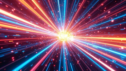 Aufkleber - Abstract colourful light trail creative cosmic background. Explosion, Hyper jump into another galaxy. Speed of light, neon glowing rays in motion