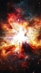 Wall Mural - Abstract space background with bright nebula and stars, colorful cosmos with clusters of glittering particles, cosmic dust, and interstellar gas