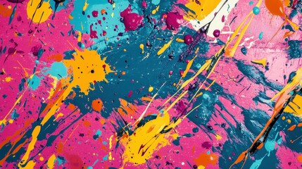 Wall Mural - a vibrant paint splatter texture with chaotic strokes, splashes, and drips in bold, contrasting colo