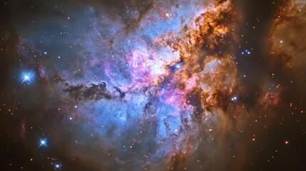 Wall Mural - a vibrant starburst galaxy, with intense stellar formations glowing in shades of blue, pink, and pur