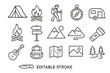 © Alan - Vector icon set featuring camping essentials, outdoor activities, and adventure elements for travel enthusiasts