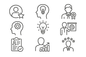vector icon set showcasing various symbols of innovation, leadership, and personal development for u