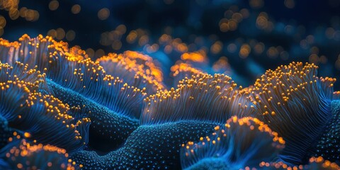 Wall Mural - a coral reef teeming with thousands of tiny, glowing coral polyps, creating a mesmerizing pattern