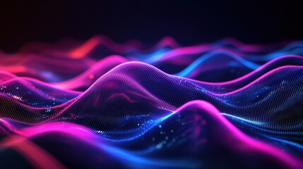 Wall Mural - neon-colored abstract waves undulating across a dark, futuristic background, giving off a digital an