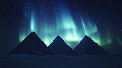 Wall Mural - the silhouette of the pyramids under an aurora-like celestial phenomenon in the egyptian night sky
