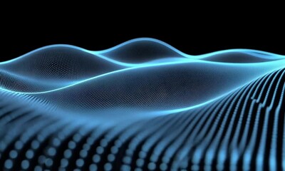 Wall Mural - blue white luminous particles oscillating in a synchronized pattern with glowing effects made with g