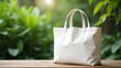 © NeoDesign Hub - Eco-Friendly Tote Bag on Wooden Table Outdoors