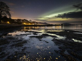 Wall Mural - night sky with northern lights and visible stars