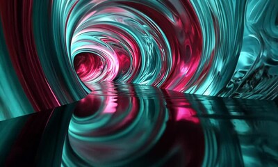 Wall Mural - vibrant teal and magenta liquid tunnel swirls in a mesmerizing abstract effect made with generative 