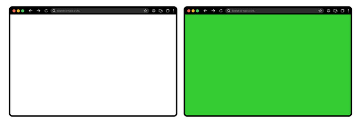 Fototapete - Browser window website mockup template with PNG and green screen or chroma key screen, featuring frames for PC, laptop, tablet, and mobile  for UI and web design presentations.