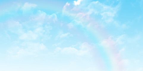 Wall Mural - sky blue, cloud background, horizon summer clear sky. vector landscape nature image with rainbow eff