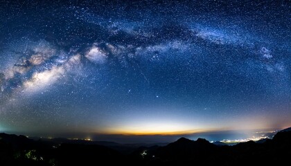 Wall Mural - panorama blue night sky milky way and star on dark background universe galaxy with noise and grain p