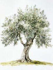 watercolor olive tree painting on white background capturing mediterranean essence and artistic tran