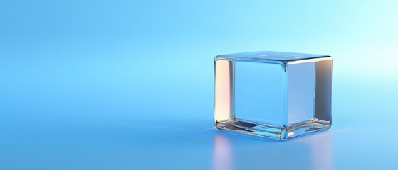 Canvas Print - minimalist glass cube on light blue gradient background reflecting light with clean lines and modern