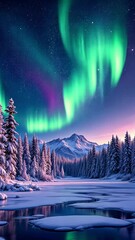 Wall Mural - Aurora Borealis in Starry Night Sky