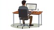 © Rifat - A man with glasses sits at a desk in a modern office, focused on typing at a keyboard.