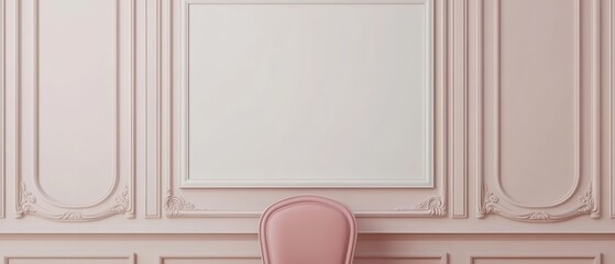 Canvas Print - elegant pink wall paneling with ornate molding and classic chair creates a luxurious and sophisticat