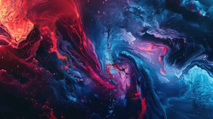 abstract swirling nebula with red and blue hues creating a cosmic and dreamy background effect
