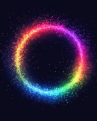 Wall Mural - vibrant ring of rainbow light particles against a dark backdrop creates a captivating visual effect 