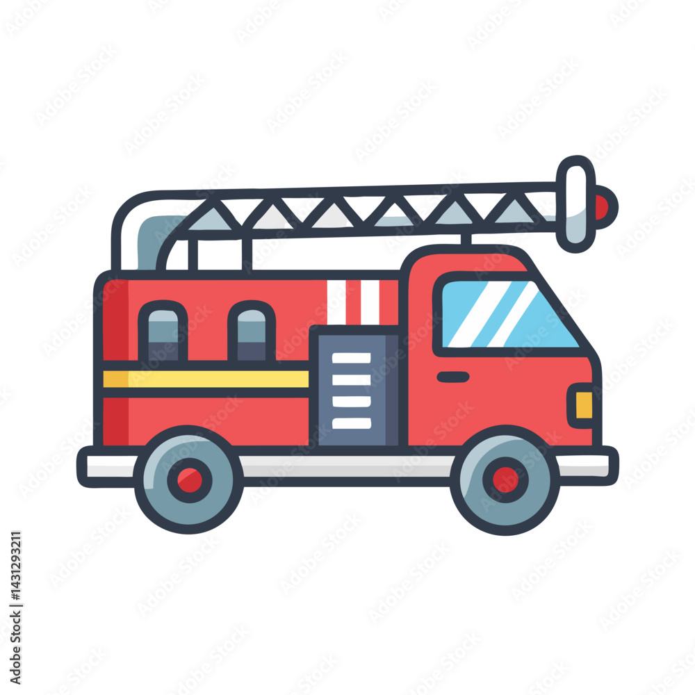 Cute Cartoon Fire Truck Illustration on Black Background for Kids Stock ...