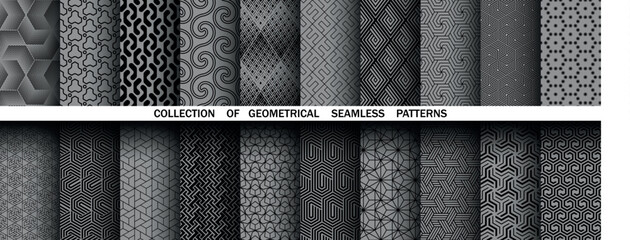 Leinwandbilder - Geometric set of seamless black and gray patterns. Simple vector graphics