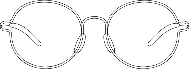Wall Mural - a continuous line art illustration of eyeglasses in a minimalist black sketch style showing the fron