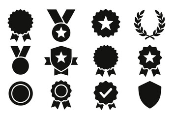 Poster - Icon set featuring various award and achievement symbols in a minimalistic black design for use in projects