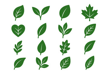 Aufkleber - Collection of green leaves icons featuring various shapes and sizes suitable for natural-themed design projects