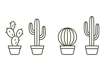 Aufkleber - Diverse collection of simple and modern cactus icons in pots for graphic design and decoration purposes