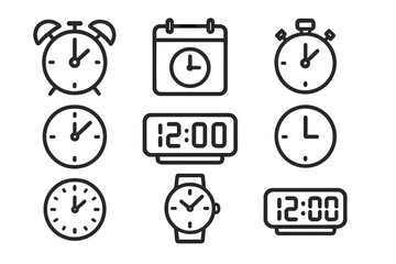 Leinwandbilder - Collection of various clock icons featuring different designs and styles for timekeeping and scheduling purposes