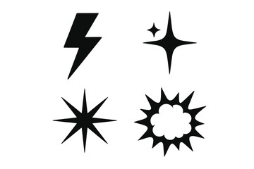 Fototapete - Set of black icons featuring lightning bolt, sparkling star, and explosive effects suitable for graphic design projects