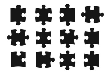 Poster - Black puzzle piece icon set ideal for creative designs and projects without clutter