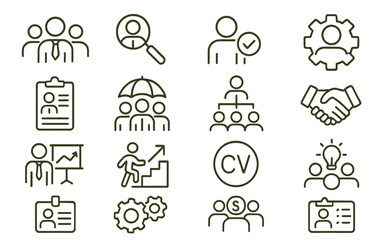 Aufkleber - Icon set featuring various symbols related to human resources, teamwork, and professional development