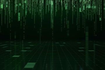 digital deluge of binary code cascading in a virtual green data space