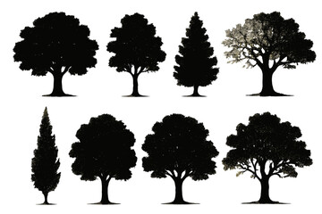 Poster - Collection of diverse tree icons showcasing various silhouettes created for nature-themed design projects
