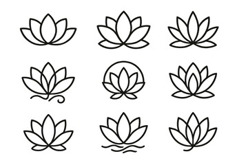 Aufkleber - Set of minimalistic lotus flower icons in different designs and styles for various uses