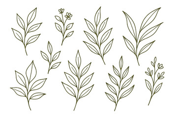 Aufkleber - Collection of hand-drawn leaf and flower icons suitable for various design projects and crafting purposes